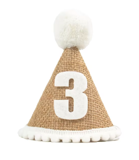 Chapeau anniversaire en toile de jute - 3 ans